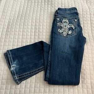 Miss Me jean signature bootcut fleur de lis low rise sz 25